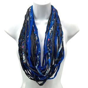 Dona Bela Shreds Shred Lite upcycled fabric necklace scarf boho blue jewelry NEW